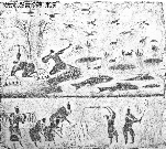 Brick stone rubbing with peasants and hunters, Eastern Han